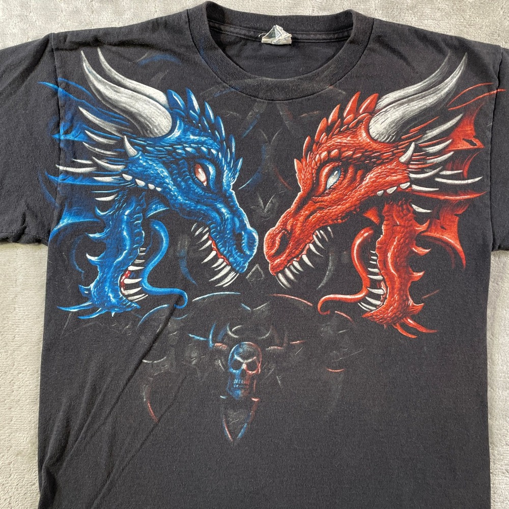 Vintage Dragon Skull Shirt Mens Medium Black Y2K 90s‎ Single Stitch Punk Grunge - Picture 3 of 8